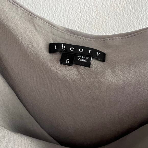 Theory Gray Draped Neck Silk Blend Sleeveless Dress with Pockets Size 6 - Picture 4 of 9